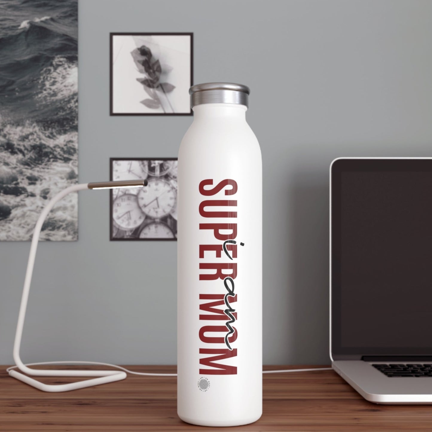 I Am Super Mom 20 oz water bottle white