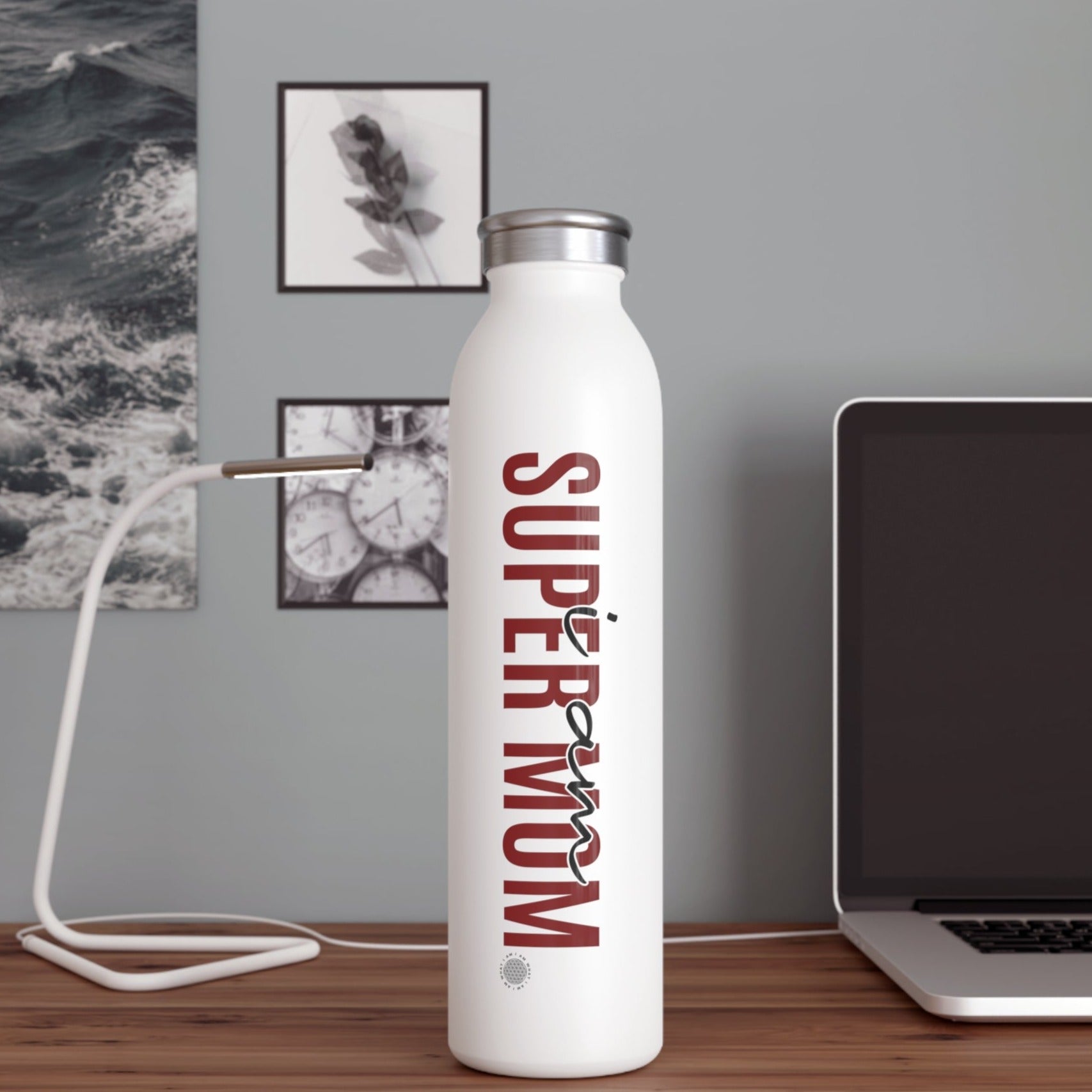 I Am Super Mom 20 oz water bottle white