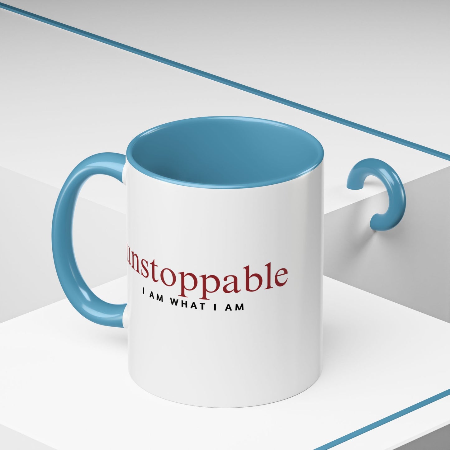 blue and white unstoppable 11 oz mug