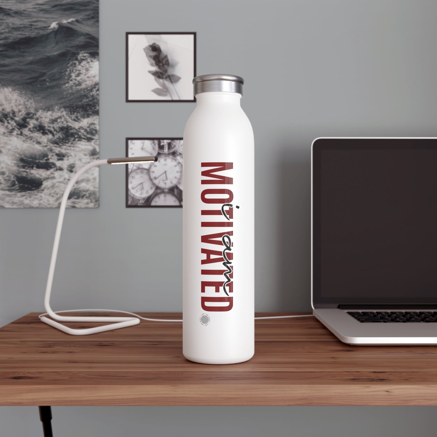 I Am Motivated 20 oz water bottle white