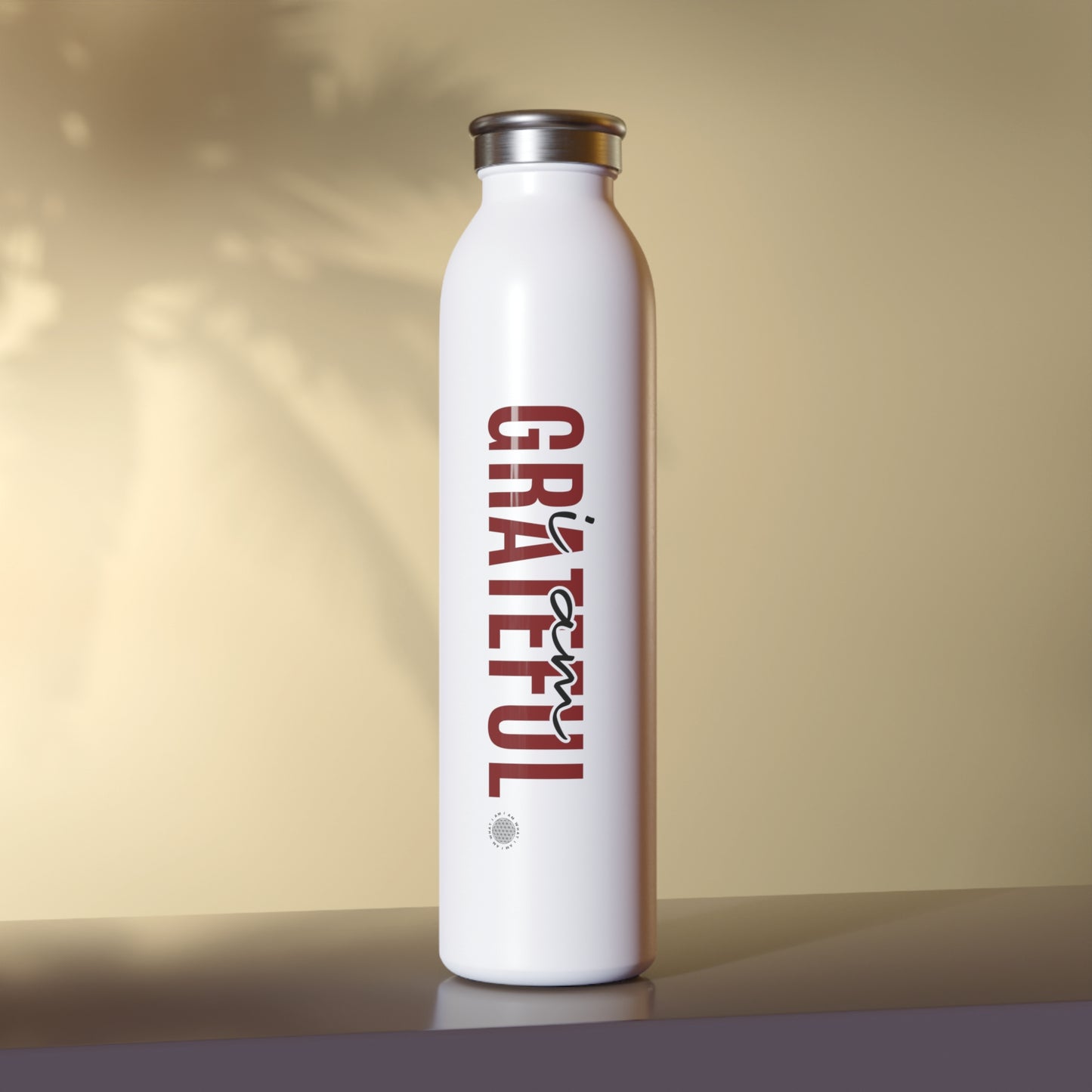 I Am Grateful 20 oz water bottle white