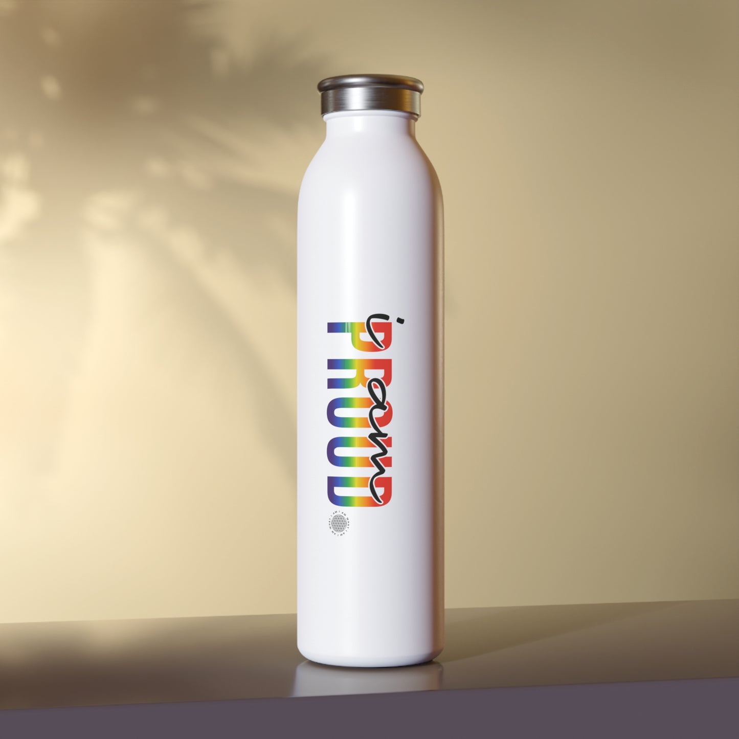 I Am Proud 20 oz water bottle white