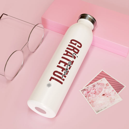 I Am Grateful 20 oz water bottle white