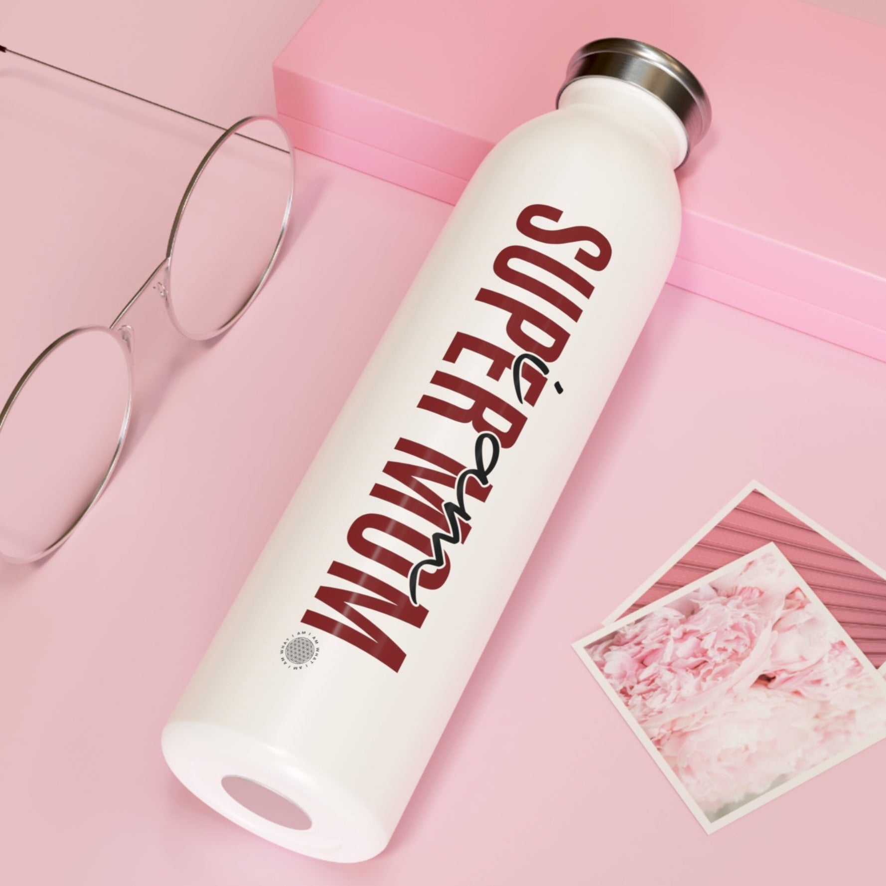 I Am Super Mom 20 oz water bottle white