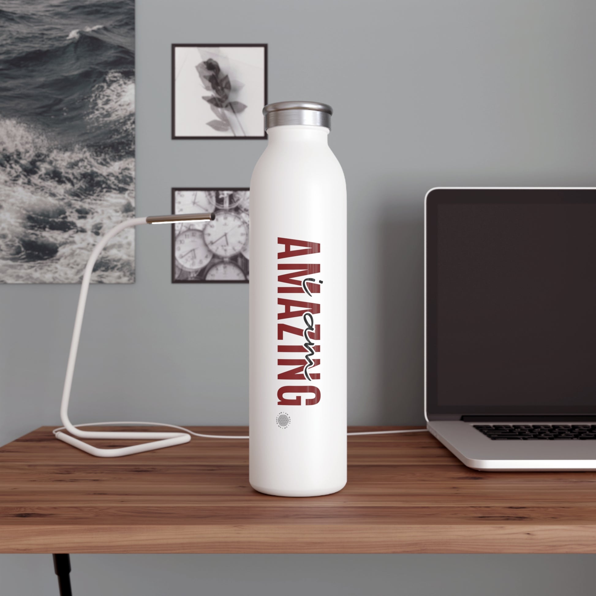 I Am Amazing 20 oz water bottle white