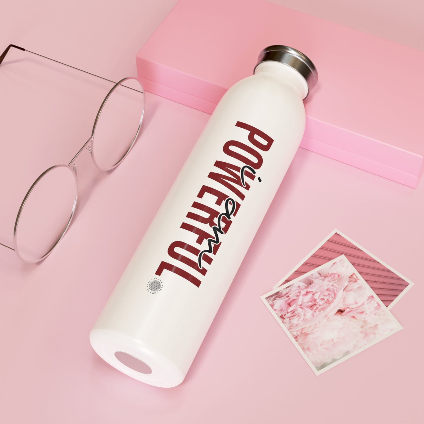 I Am Powerful 20 oz water bottle white