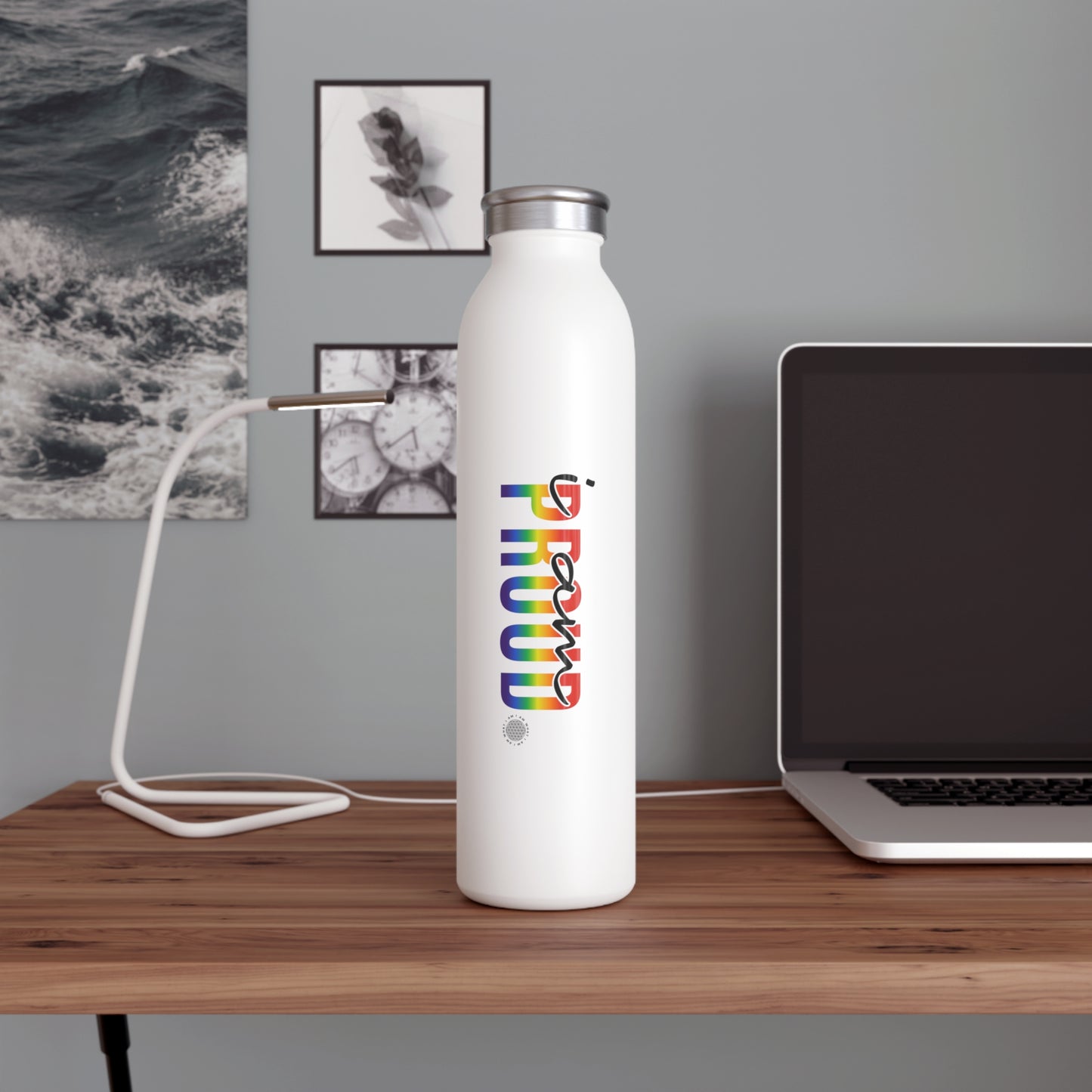 I Am Proud 20 oz water bottle white