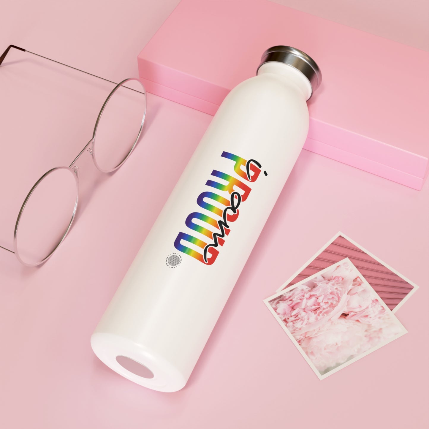 I Am Proud 20 oz water bottle white