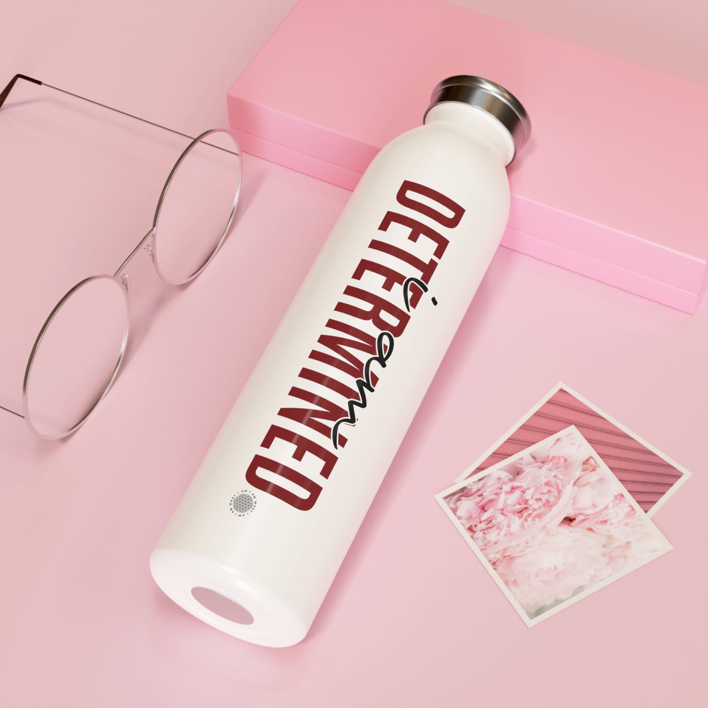 I Am Determined 20 oz water bottle white