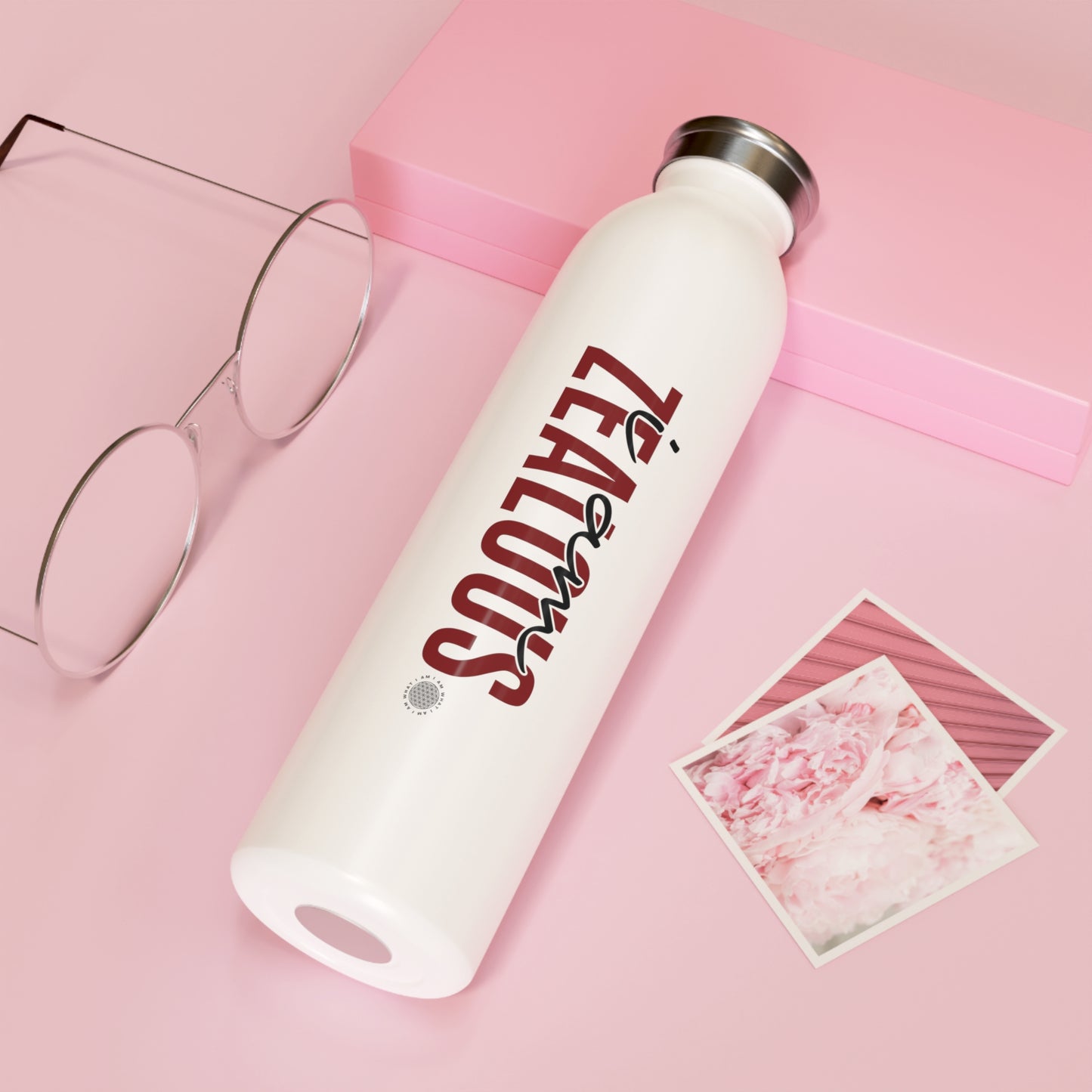 I Am Zealous 20 oz water bottle white