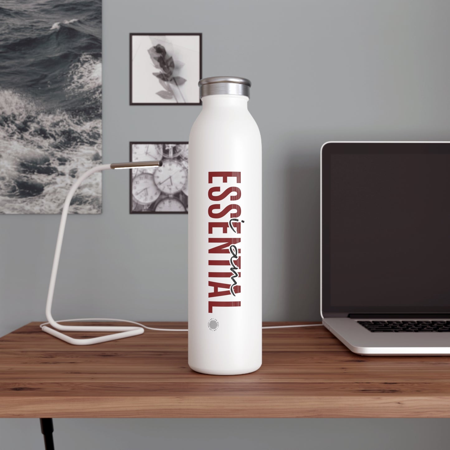 I Am Essential 20 oz water bottle white