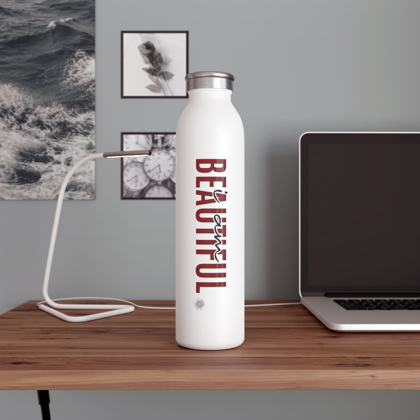 I Am Beautiful 20 oz water bottle white