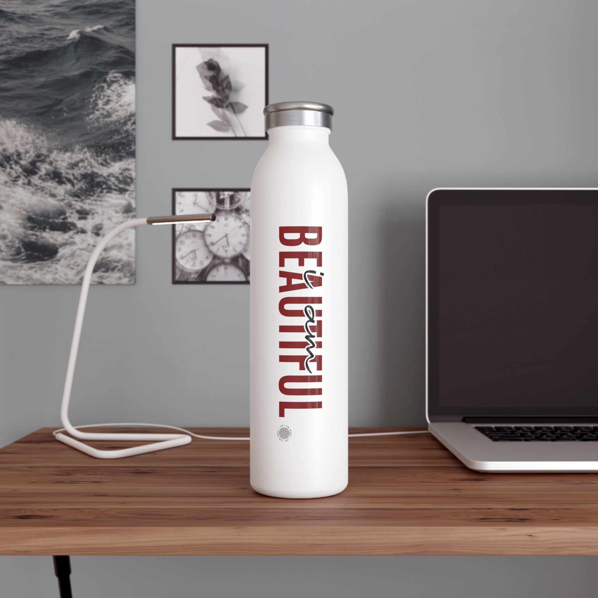 I Am Beautiful 20 oz water bottle white