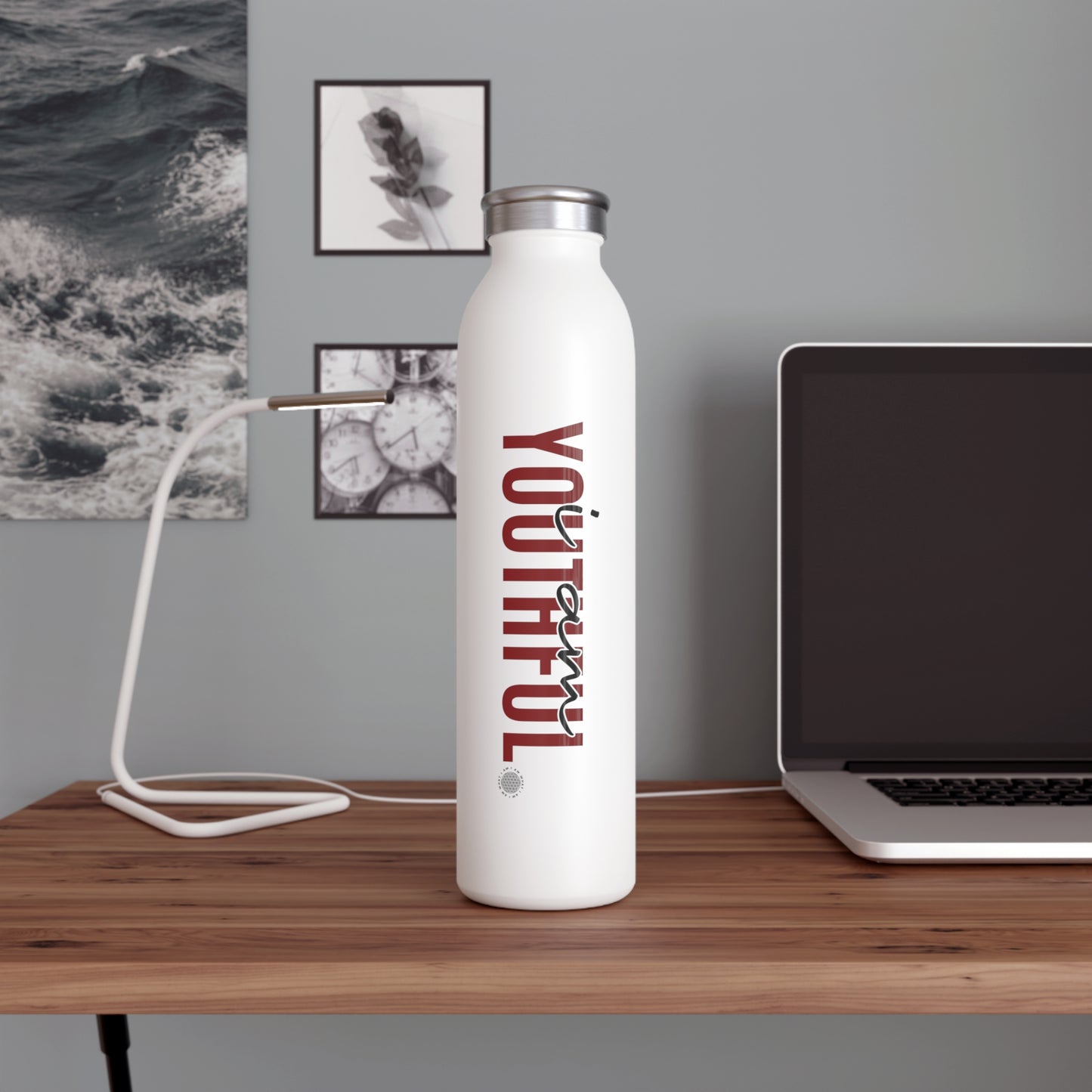 I Am Youthful 20 oz water bottle white
