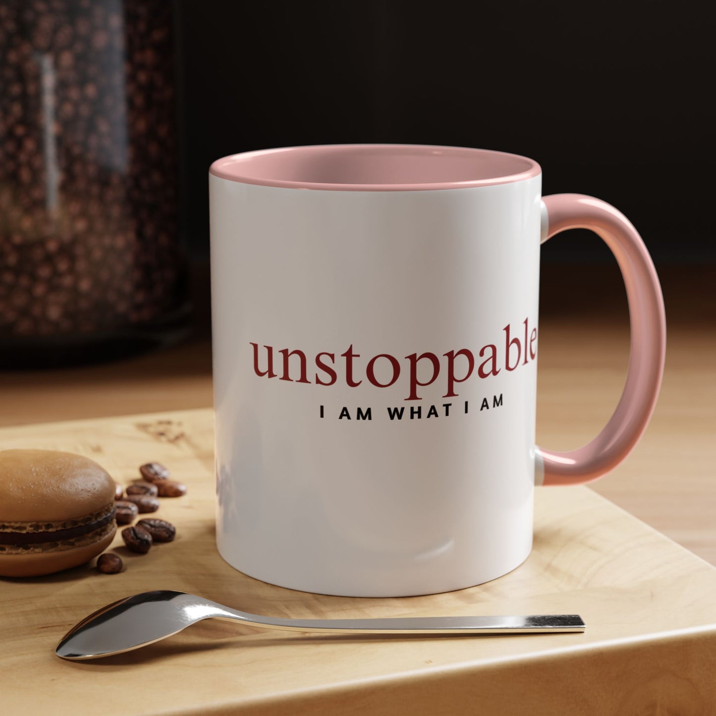pink and white unstoppable 11 oz mug