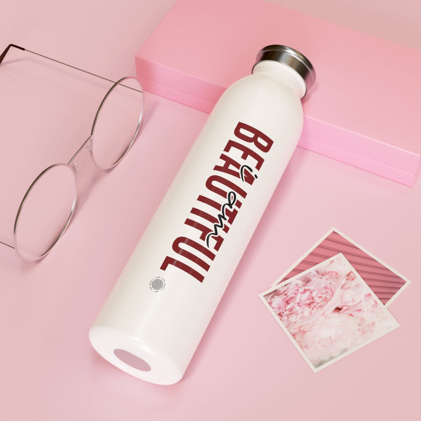 I Am Beautiful 20 oz water bottle white