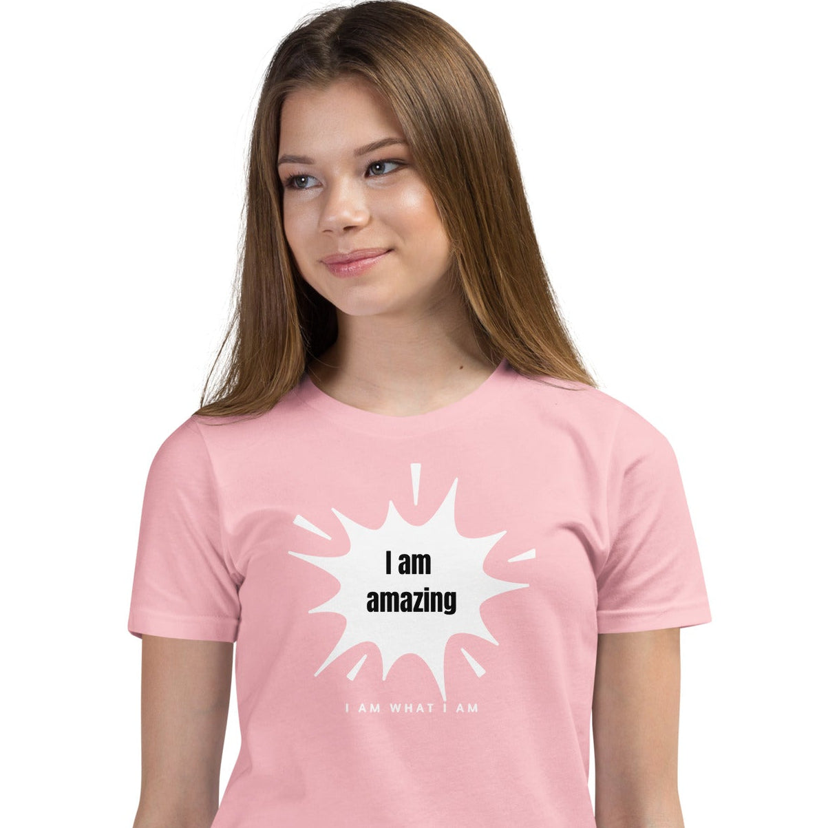 i am amazing youth tee pink