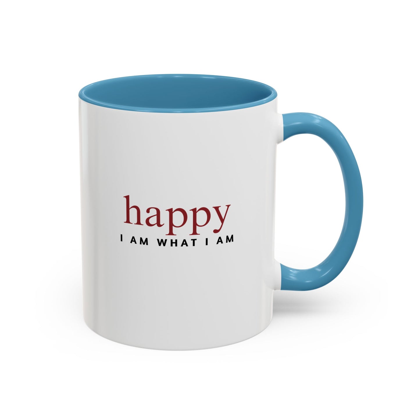 blue and white happy 11 oz mug