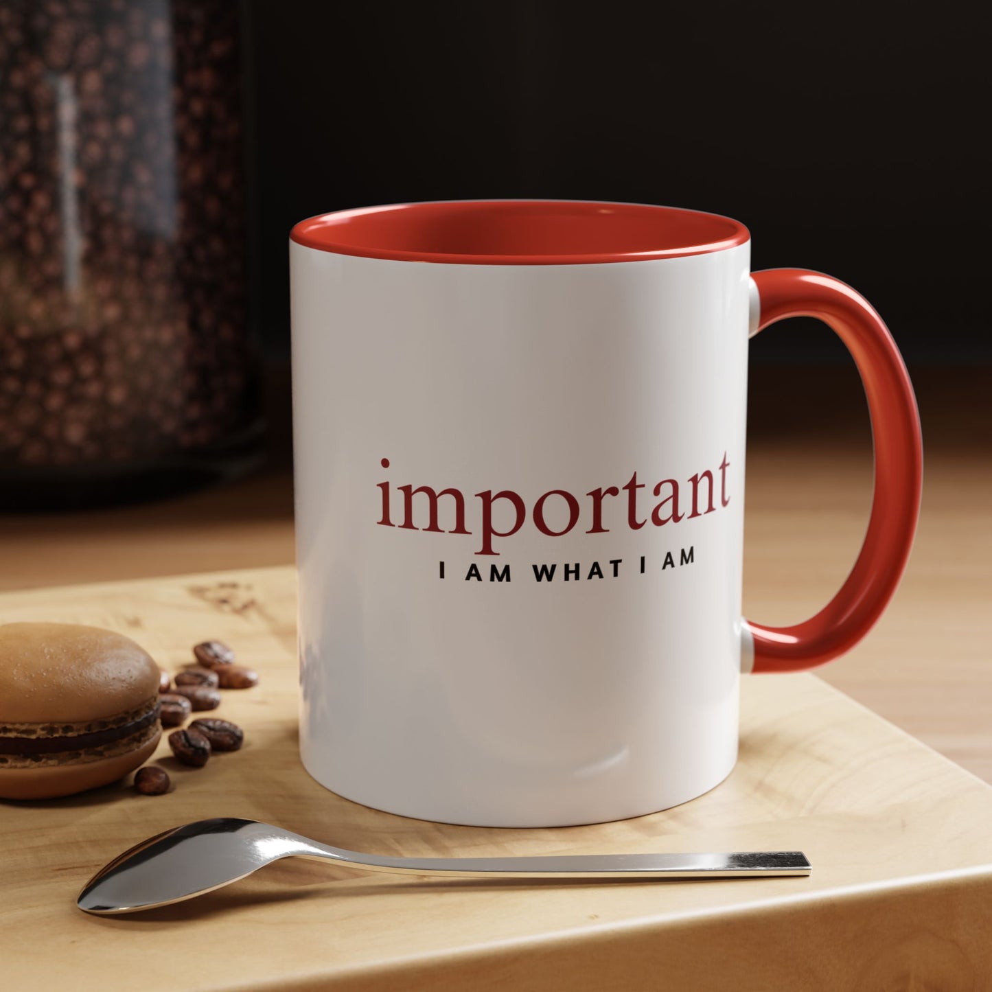 red and white important 11 oz mug