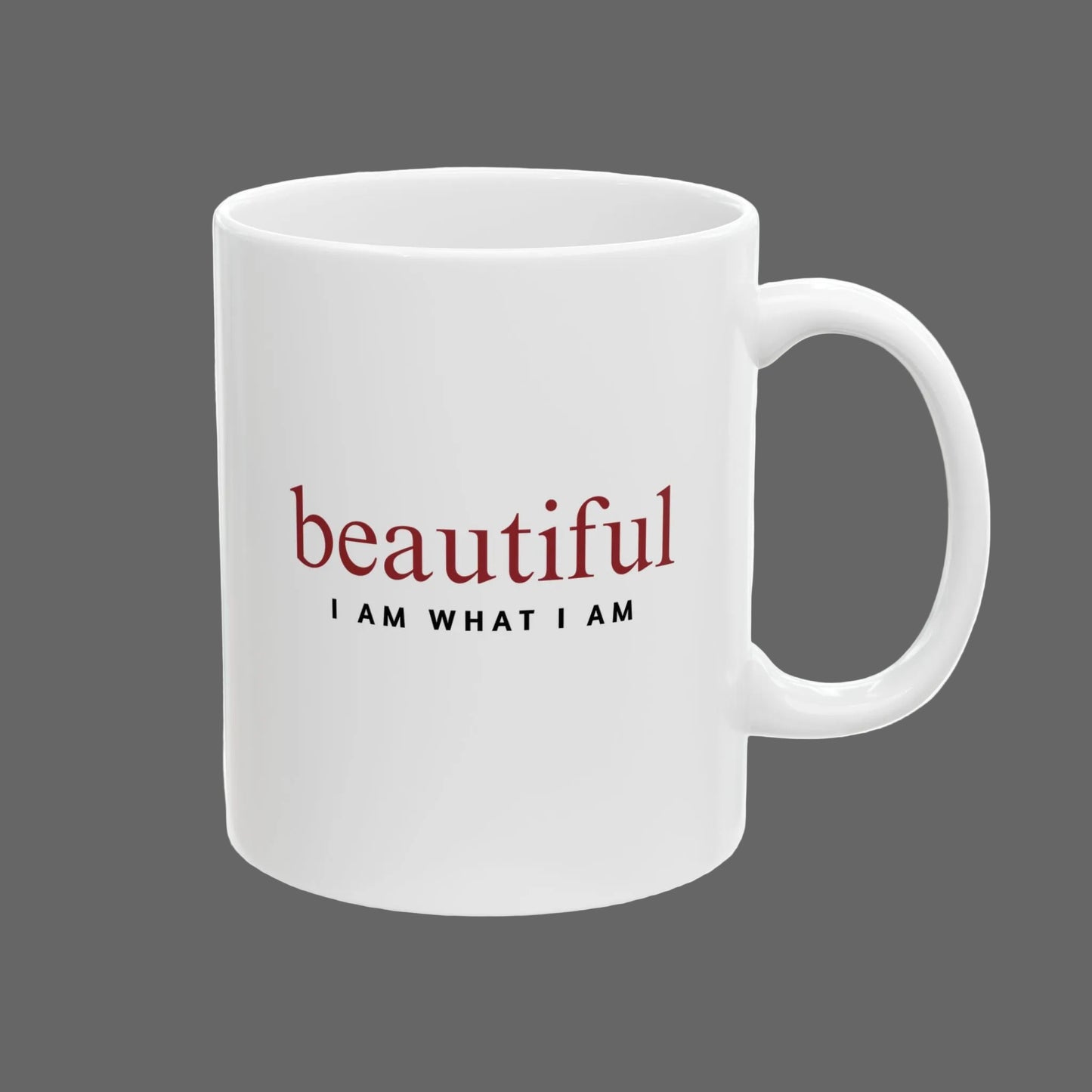 White mug with motivational text on a white background