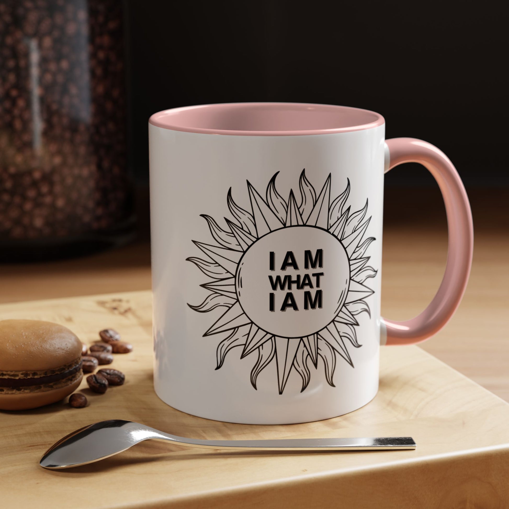 pink and white i am what i am 11 oz mug