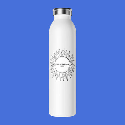 White water bottle with sunflower design and I Am What I Am on a white background