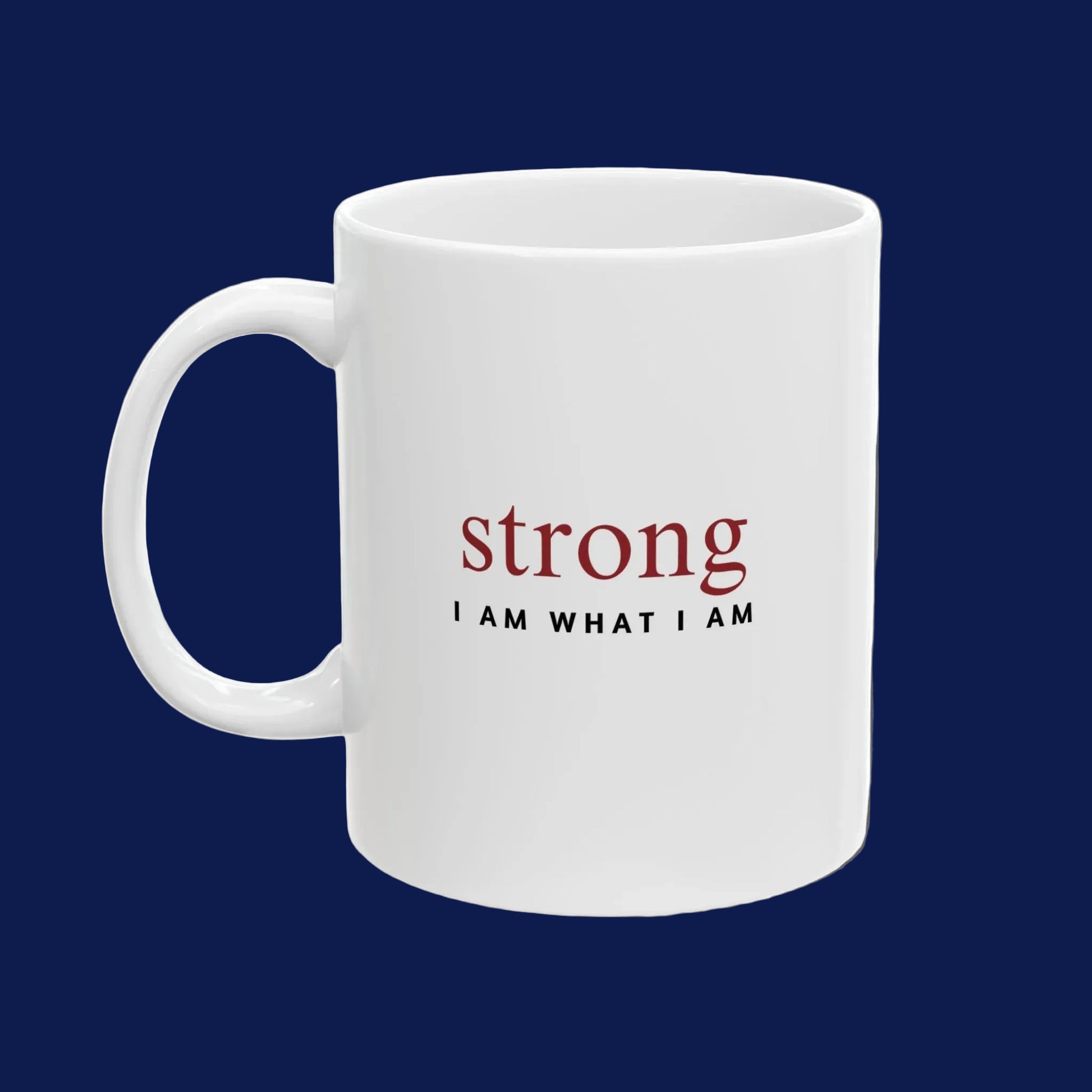 White mug with motivational text on a white background