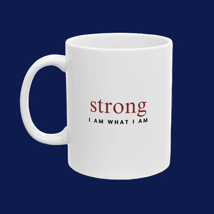 White mug with motivational text on a white background