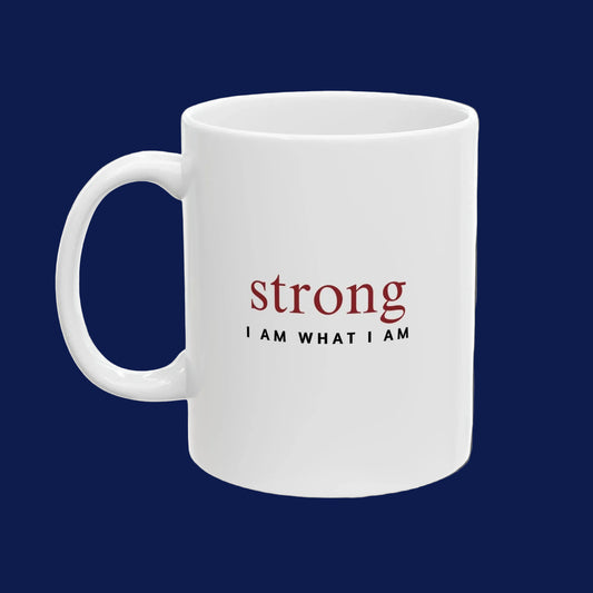 White mug with motivational text on a white background
