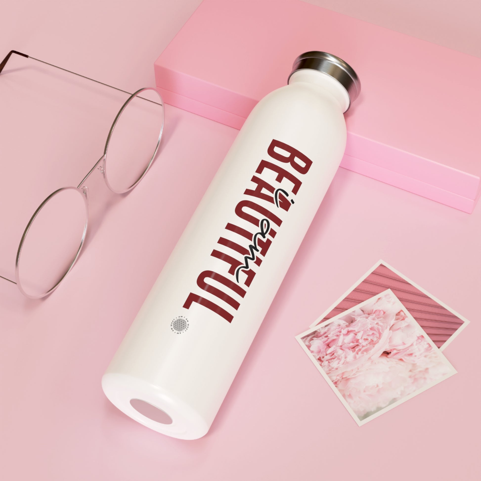 Our I Am Beautiful affirmation water bottle is one of our positive affirmations for mental health. Positive thinking keeps our mindset happy and healthy. This personalized water bottle was designed to become your favorite canvas of expression.
