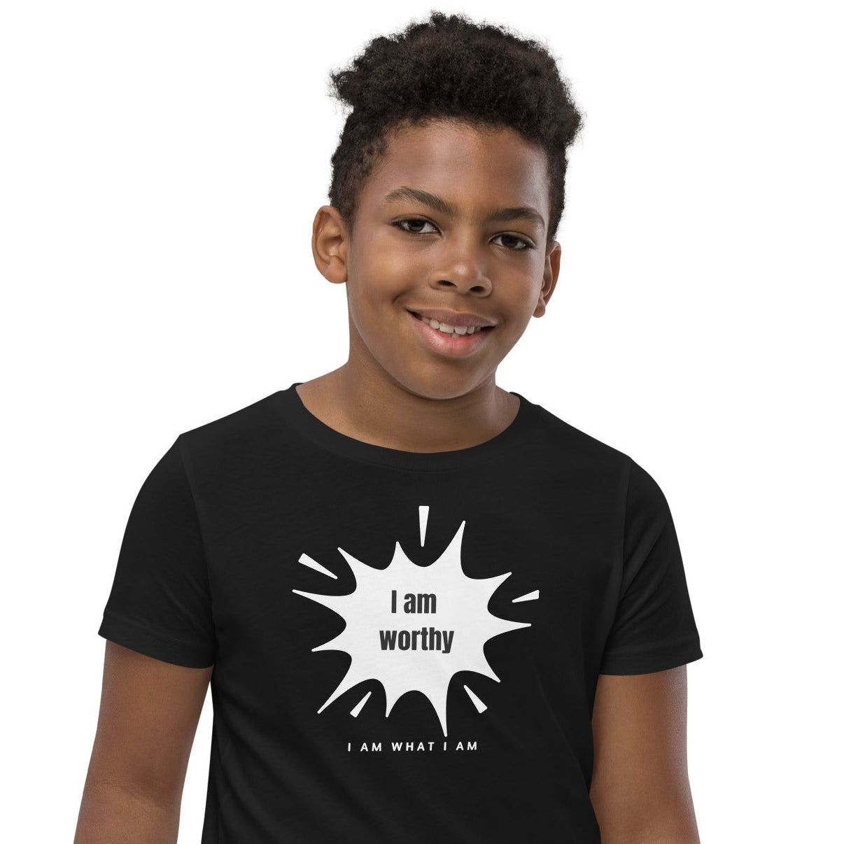 i am worthy youth tee black