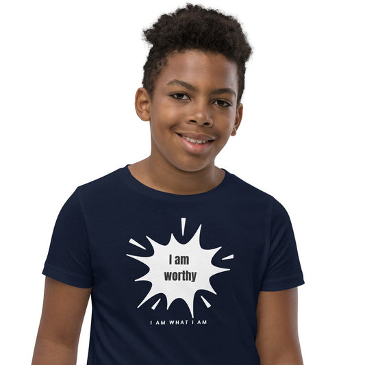 i am worthy youth tee navy