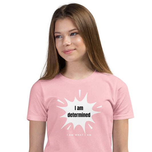 i am determined youth tee pink