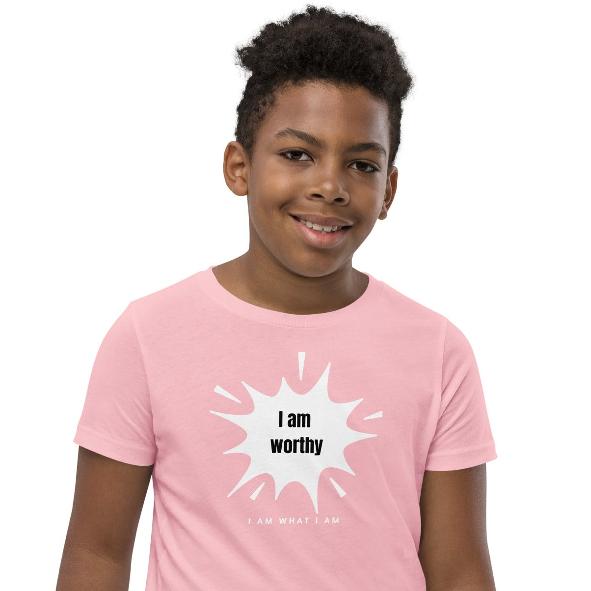 i am worthy youth tee pink
