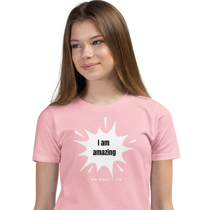 i am amazing youth tee pink