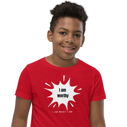 i am worthy youth tee red
